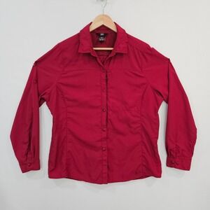 REI Womens Button Up Shirt XL Hiking Outdoor UPF 40 Vented Rip Stop Red